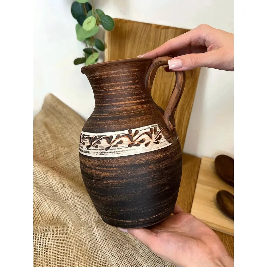 Кувшин 2 литра керамический (глиняный) резной с ручкой   - фото 2