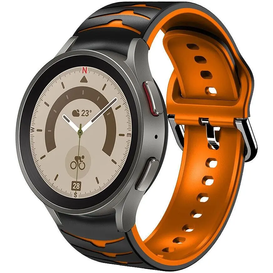 Ремешок для Samsung Galaxy Watch 4 Classic 42mm - черно-оранжевый ширина крепления 20мм силикон Watchbands Scales (W19-7WB66906967) - фото 1