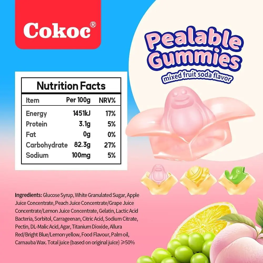 Желейні цукерки Cokoc Peelable Gummies Mixed Fruits Soda 60г - фото 8