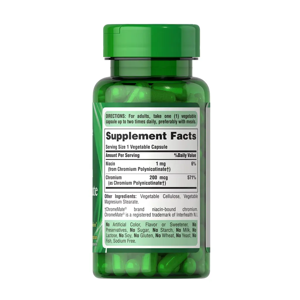 Хрому піколінат без дріжджів Puritan's Pride Chromium Polynicotinate 200 mcg Yeast Free 100 капсул - фото 3