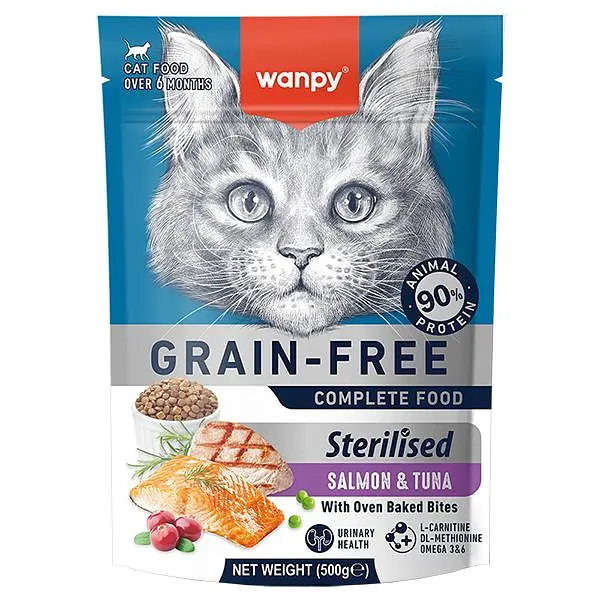Сухий корм для стерилізованих котів Wanpy Sterilized Cat Grain Free Salmon & Tuna Ванпі беззерновий з лососем 500г