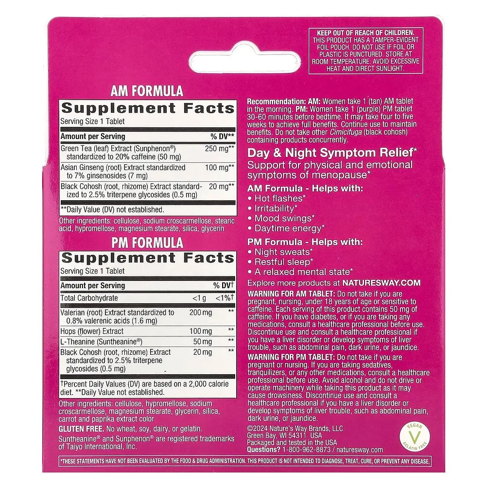 Комплекс екстрактів Nature's Way AM/PM Menopause Formula, 60 таблеток для полегшення симптомів менопаузи - фото 2