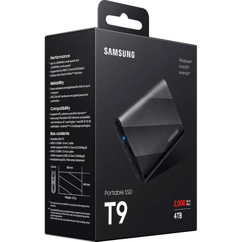 Зовнішній SSD накопичувач Samsung T9 4TB Black (MU-PG4T0B/EU) [99088] - фото 7
