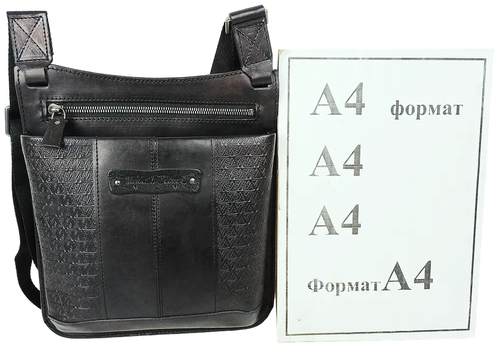 Мужская кожаная наплечная сумка, планшетка черная Mykhail Ikhtyar sum0028769 - фото 9