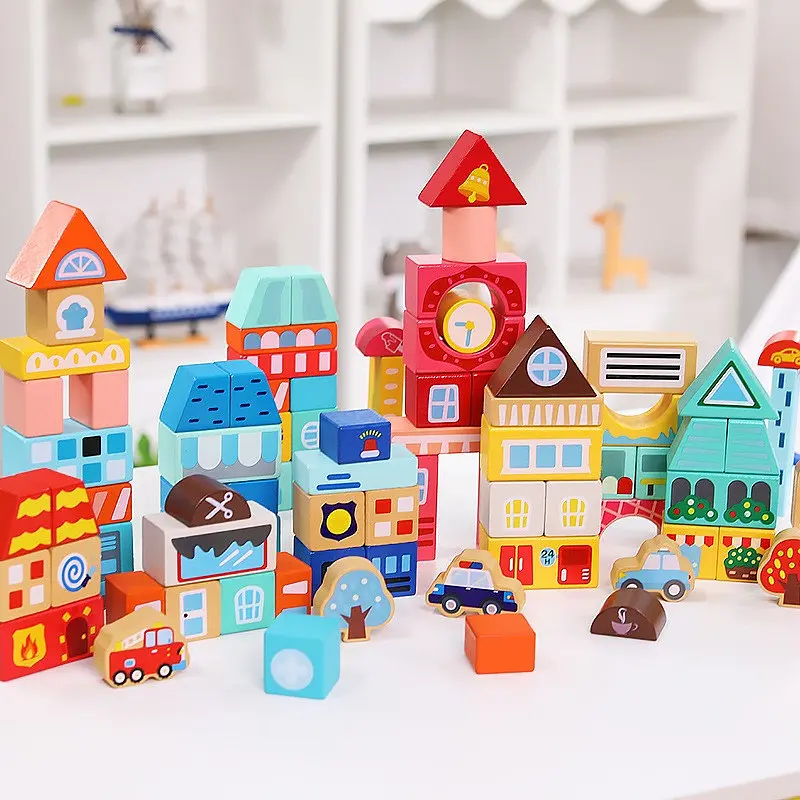 Дерев'яний конструктор Місто Bambi C 75545 12 пазлів 88 деталей - фото 7