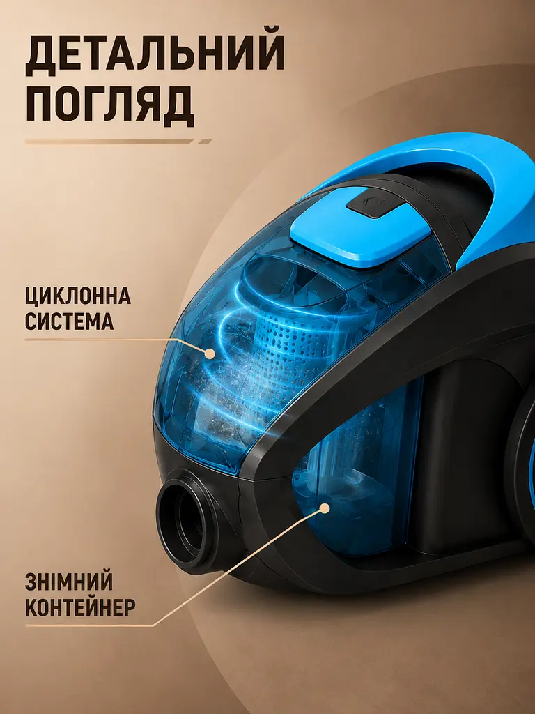 Пилосос контейнерний без мішка блакитний 4000 Вт 3 л для сухого прибирання (49676035) - фото 6