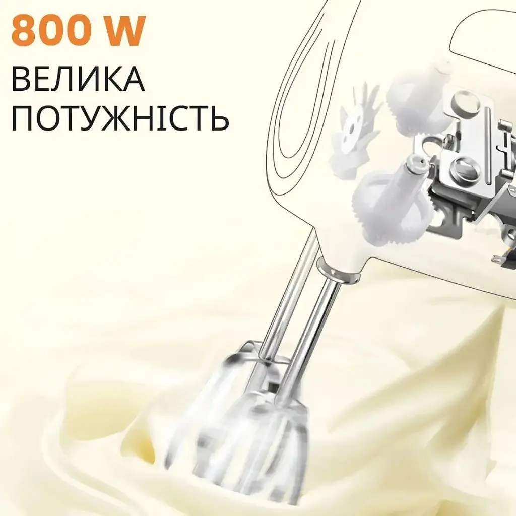 Ручной миксер Sokany SK-6621 с насадками для теста 5 скоростей 800 Вт Черный с серым - фото 7