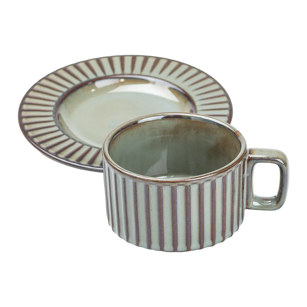 Чашка с блюдцем Happy Life керамическая во французском стиле 250 мл графит HP7210G - фото 3