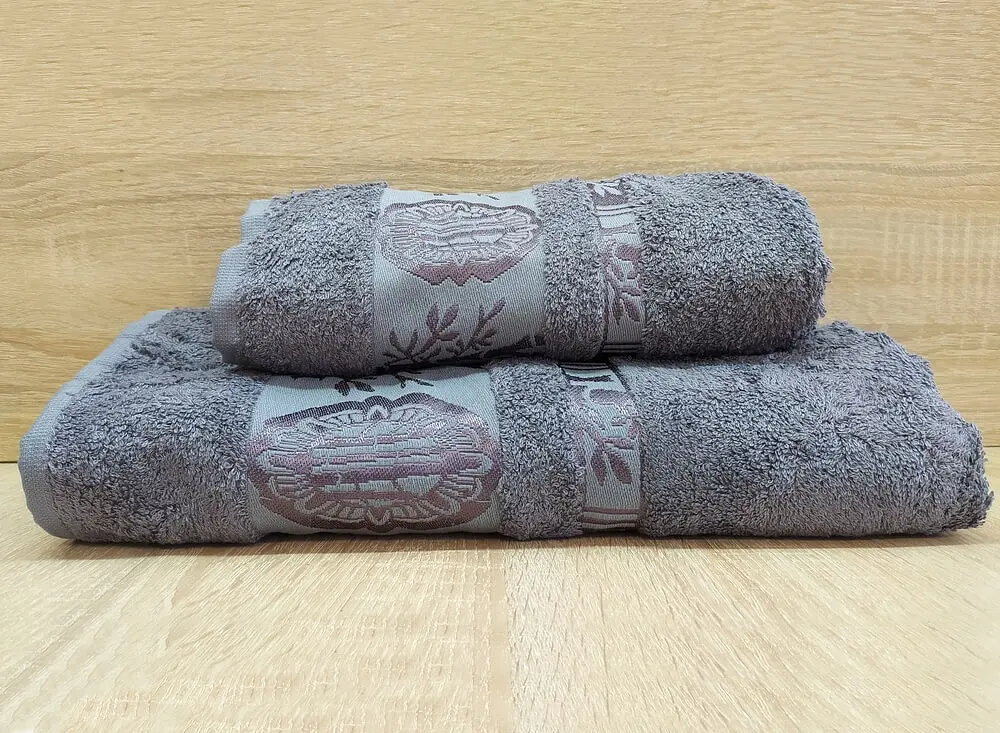 Набір турецьких бамбукових махрових рушників Zeron 50х90+70х140 Bamboo Agaс Desen сірий 2