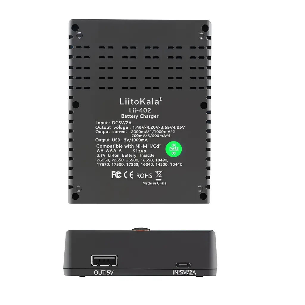 Зарядное устройство для аккумуляторов LiitoKala для 18650, AA, AAA, Li-Ion, Ni-MH, Ni-Cd с дисплеем и функцией Power Bank - фото 4