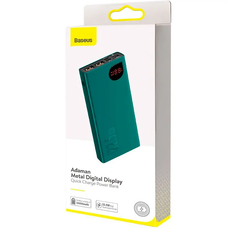 Портативна батарея Powerbank Baseus Adaman Metal Digital Display 10000 mAh PPIMDA-B06 Green - фото 3