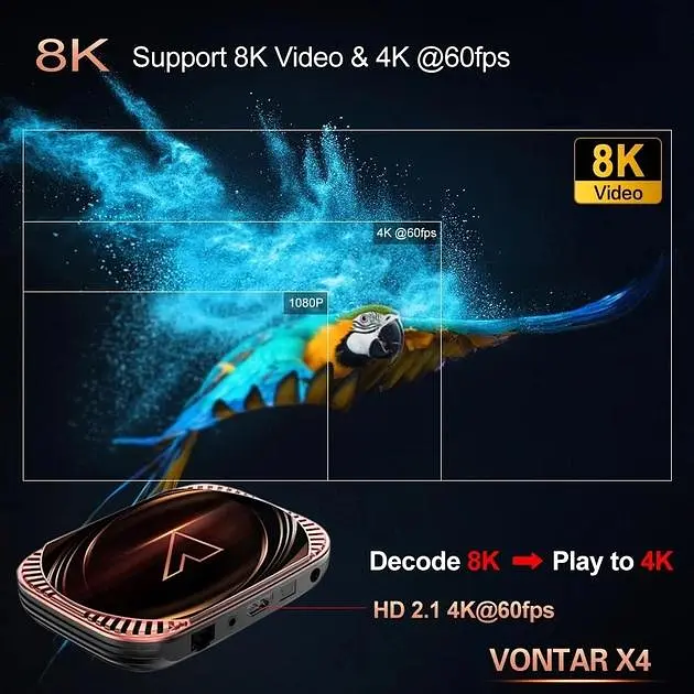 Смарт ТВ 8K HDR приставка Android SmartTV Box Vontar X4 4/64Gb Amlogic S905X4 Android 11.0, медіа плеєр, YouTube та фільми без реклами, налаштування Android TV у подарунок - фото 5