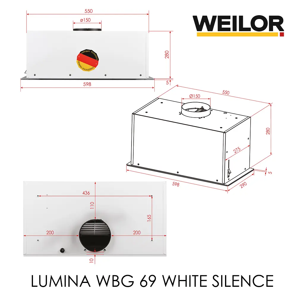 Витяжка повновбудована WEILOR LUMINA WBG 69 WHITE SILENCE - фото 18