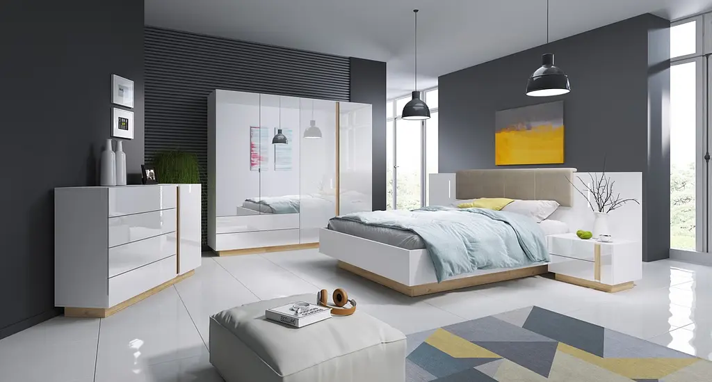 Шкаф для одежды Perfect Home Арко / Arco 4-дверный с зеркалом 4D2S/220 Белый глянец/дуб грандсон (PFH-091041) - фото 8