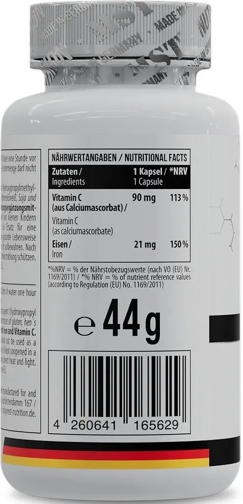 Вітамін С та залізо MST Nutrition Iron Bisglycinate, 60 капсул для профілактики залізодефіцитної анемії - фото 3