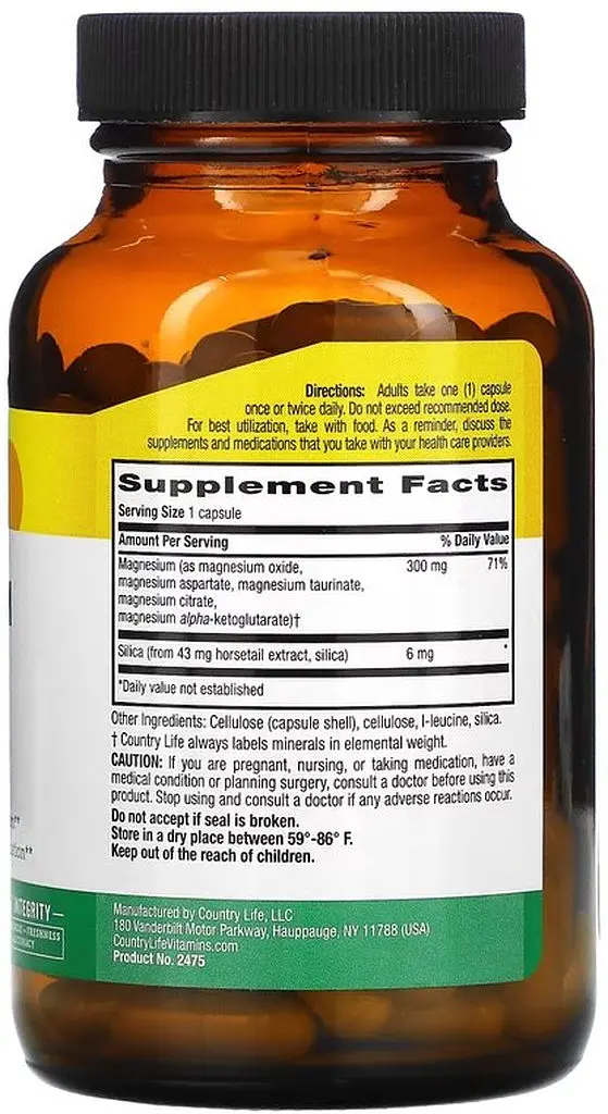 Витамины и минералы Country Life Target-Mins Magnesium Caps with Silica 300 mg, 120 вегакапсул - фото 2