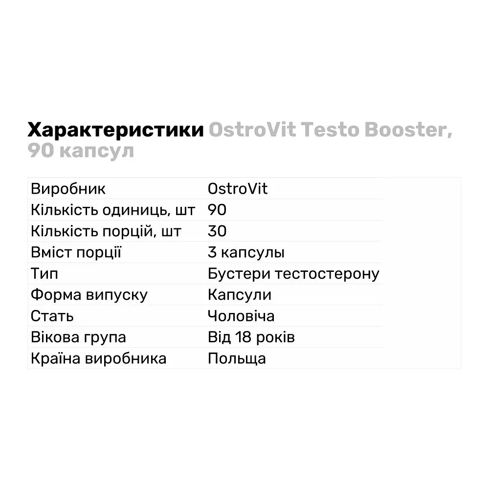 Стимулятор тестостерона OstroVit Testo Booster, 90 капсул - фото 2