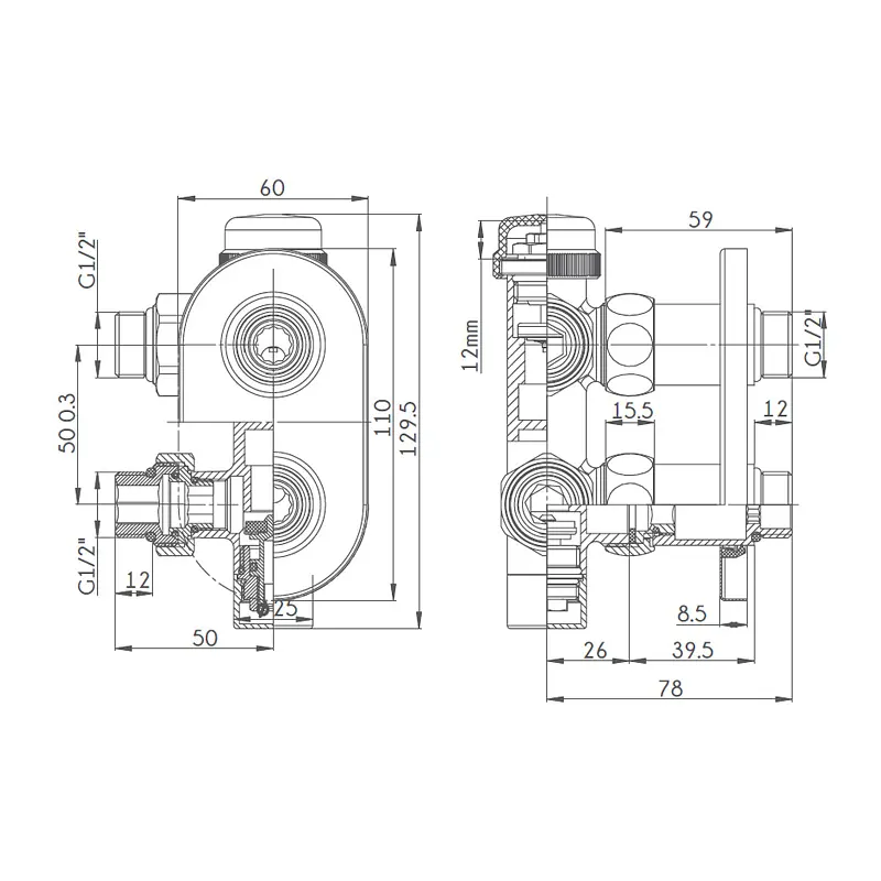 Комплект дизайн кранів з термоголовкою Ideale Duo 1/2”x1/2” чорний - фото 6