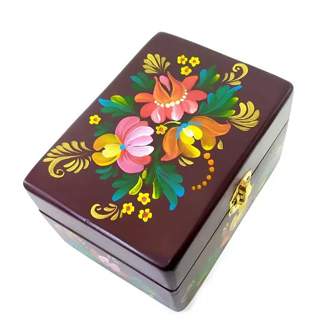 Скринька з букетом з масиву дерева ручний розпис коричнева 16х10х8 см  - фото 2