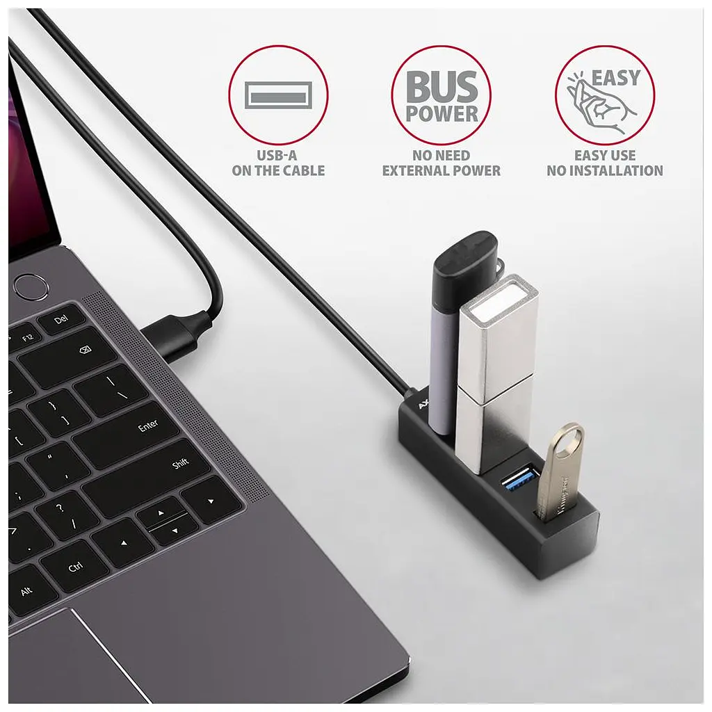Концентратор AXAGON USB 3.1 to 4xUSB 3.0 1.2m black (HUE-M1AL) - фото 3
