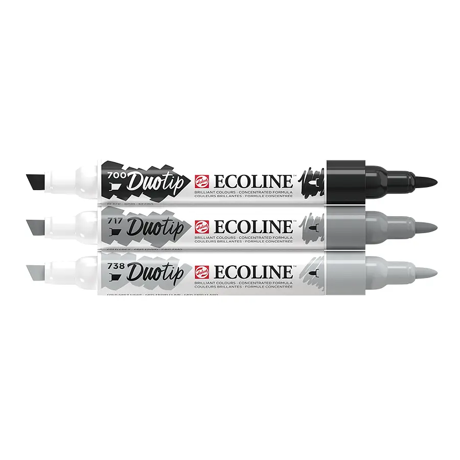 Набор двусторонних акварельных маркеров Royal Talens ECOLINE DUO TIP Black&Grey 3 шт - фото 5