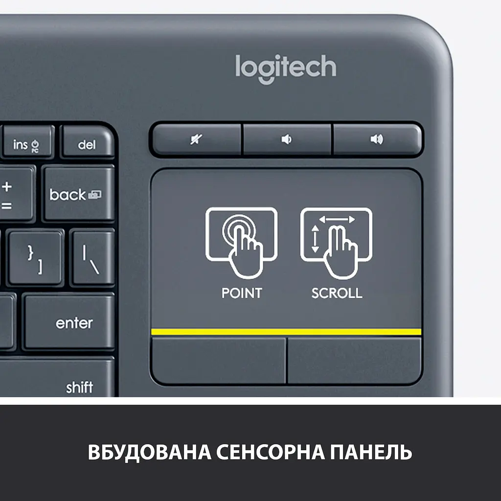 Клавіатура Logitech K400 Plus Touch Wireless Black UA (920-007145) [81156] - фото 2
