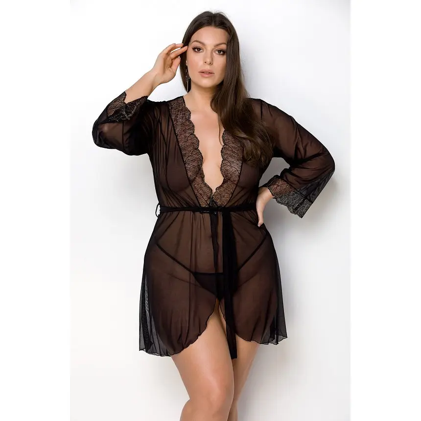 Еротичний пеньюар Passion Amberly Peignoir, 6XL/7XL (чорний)