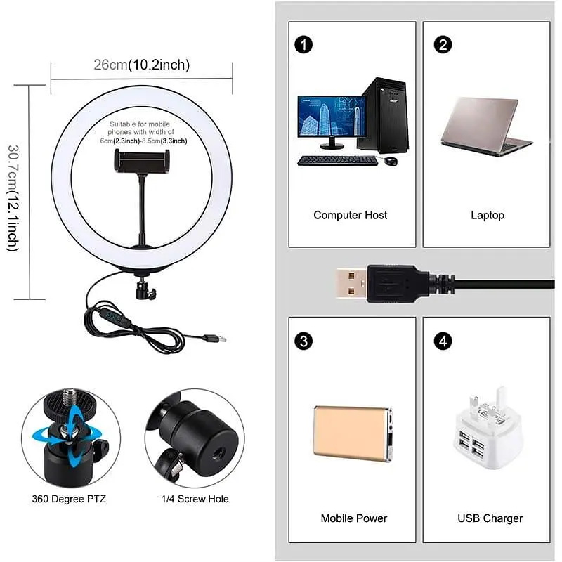 Кильцева USB LED лампа Puluz PU397 10.2" - фото 2