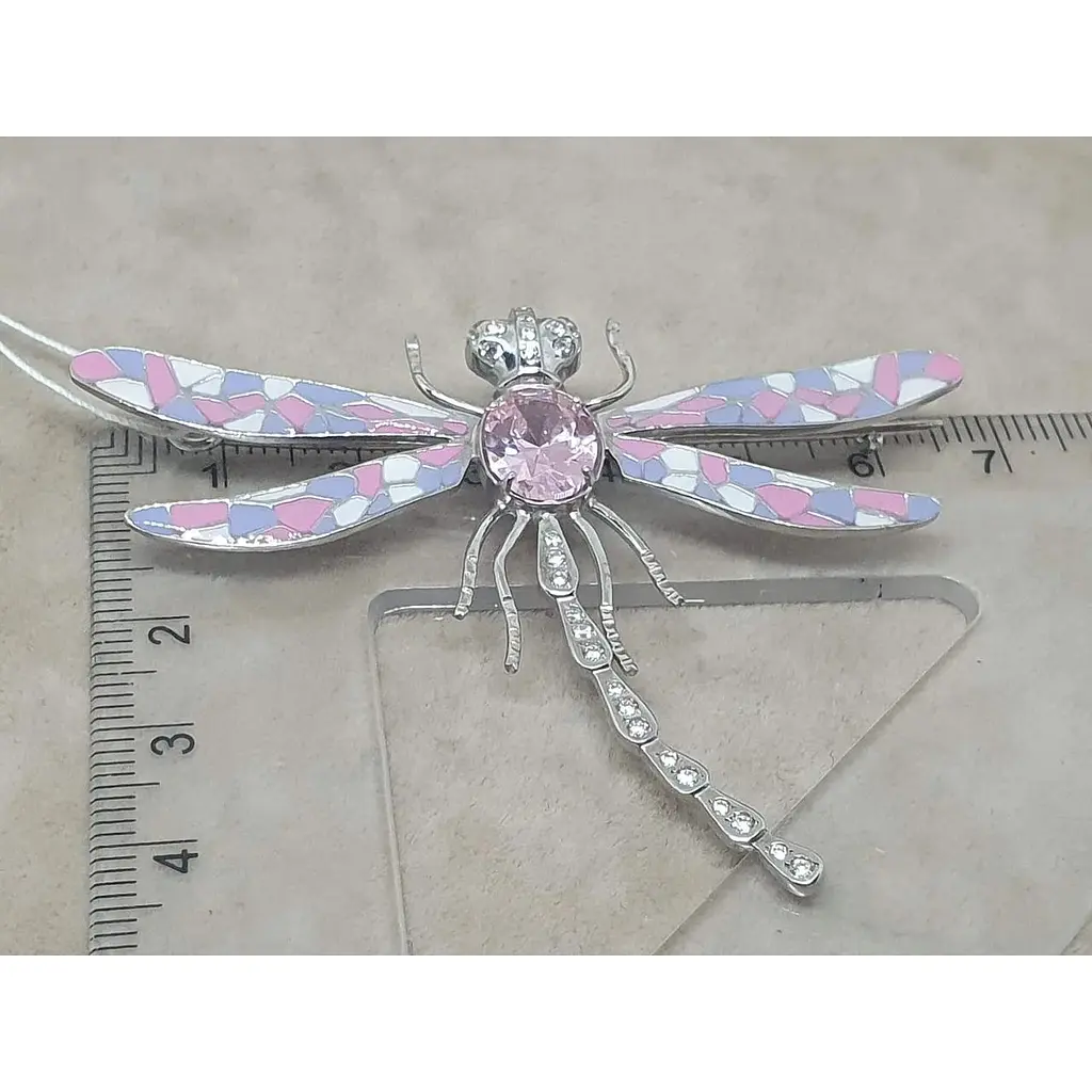 Серебряная брошь Vegas Стрекоза с фианитами и эмалью. 70001Р Розовый - фото 5