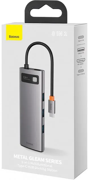 USB-хаб Baseus Metal Gleam Series 8-in-1 Multifunctional Type-C HUB Docking Station Gray - фото 2