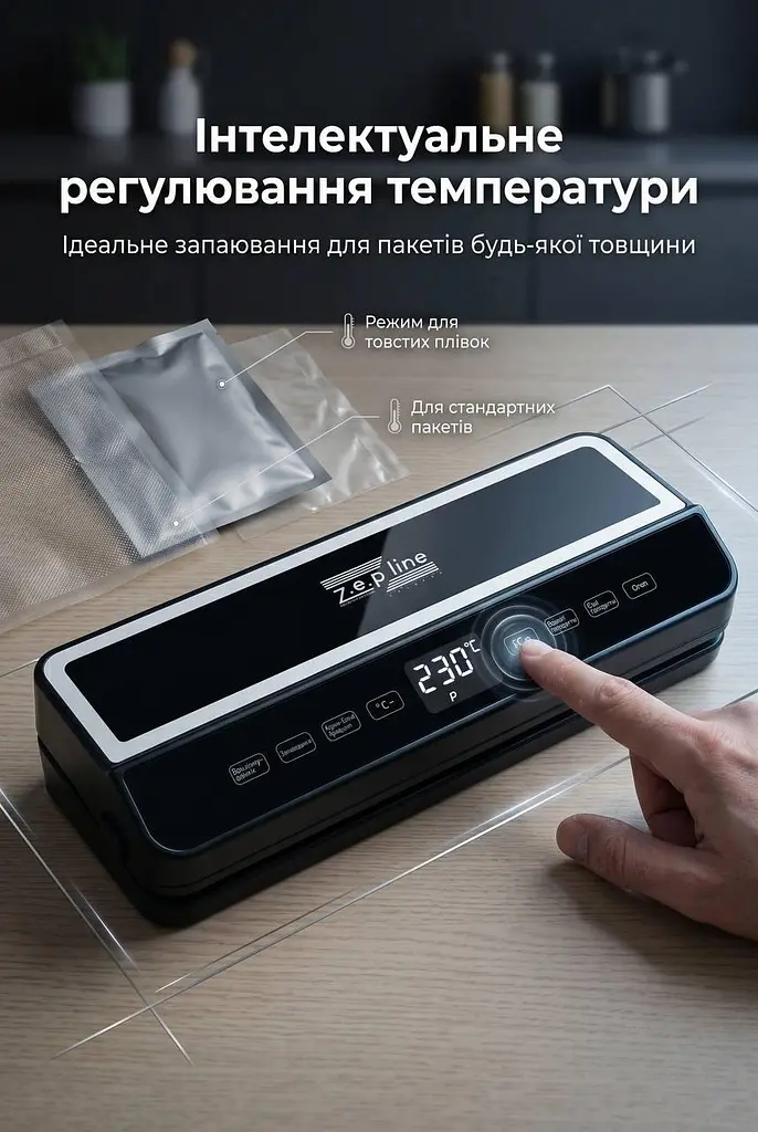 Вакуумний пакувальник 200Вт Zepline ZP-00374 з LED-підсвіткою та рулоном пакетів - фото 2