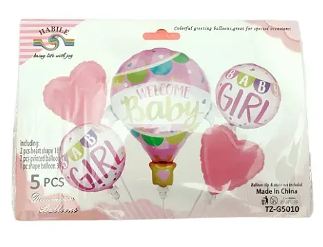 Набір фольгованих кульок "Welcome Baby Girl" 5 шт святкові декорації - фото 2