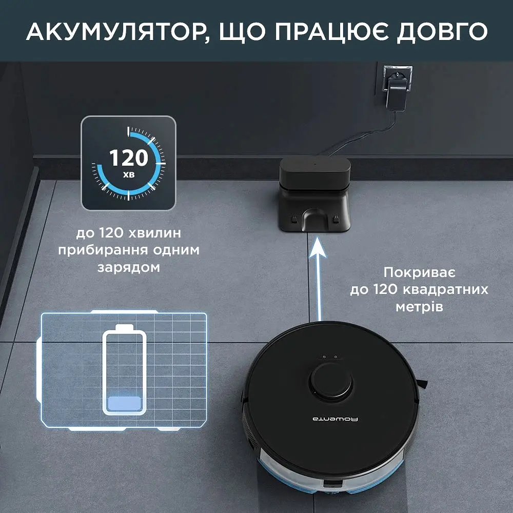 Робот-пилосос Rowenta X-Plorer Serie 75 вологе прибирання автон. робота до 120 хв НЕРА управління через смартфон чорний - фото 6