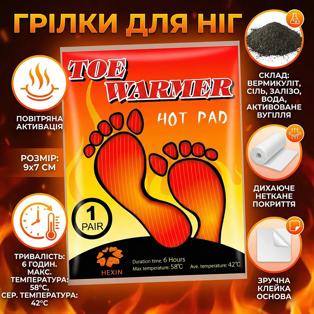 Хімічна грілка-напівустілка для ніг Toe Warmer Hot Pad (2 шт., 1 пара) - фото 2