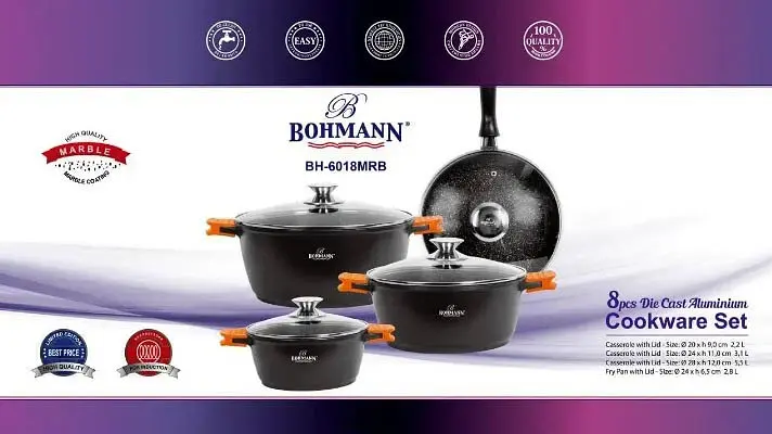 Набір каструль із сковородою та сотейником Bohmann BH-6018 MRB з індукційним дном 8 предметів - фото 8