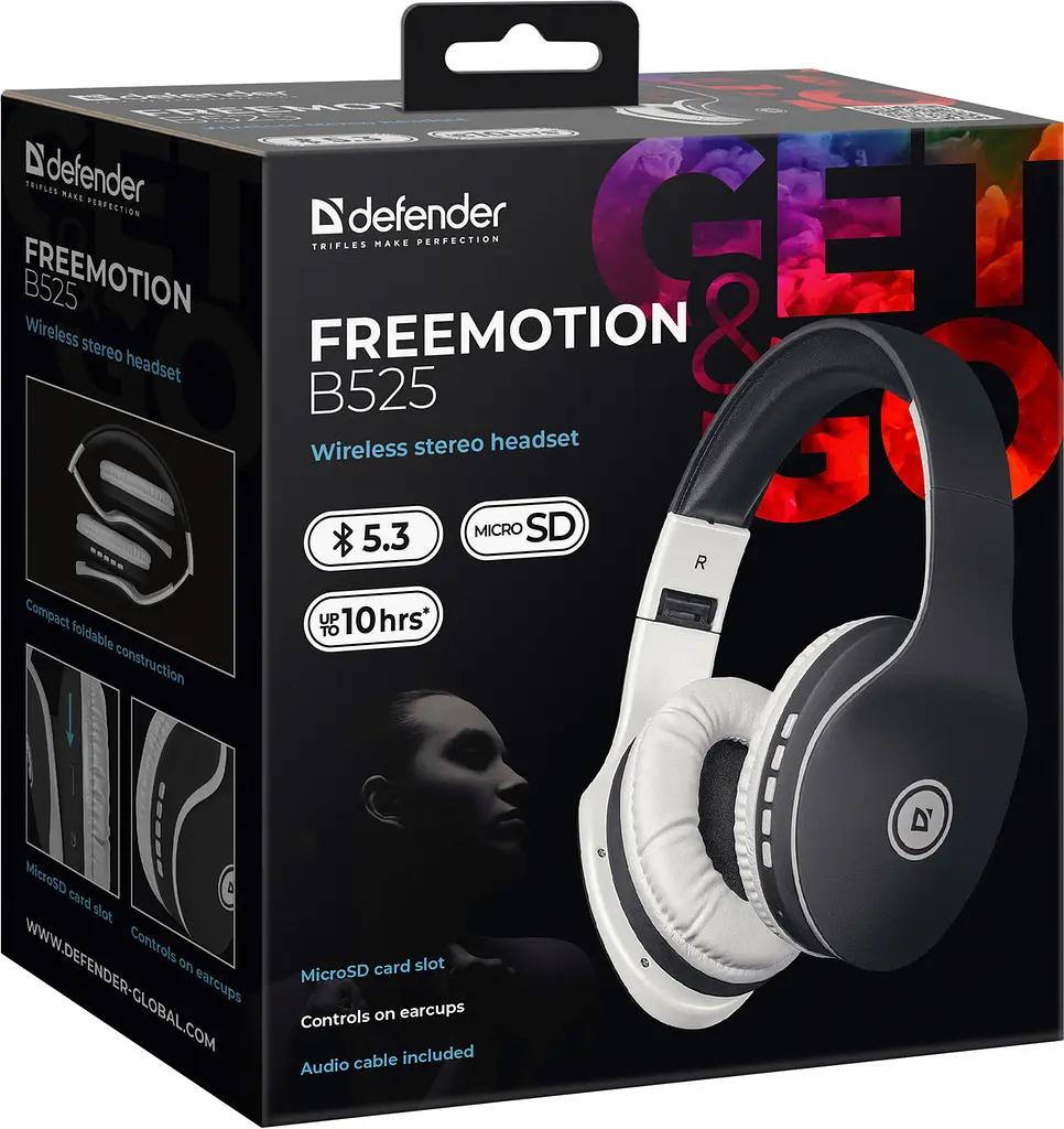 Навушники бездротові Defender FreeMotion B525 Bluetooth+3,5мм, Чорний-Білий - фото 7