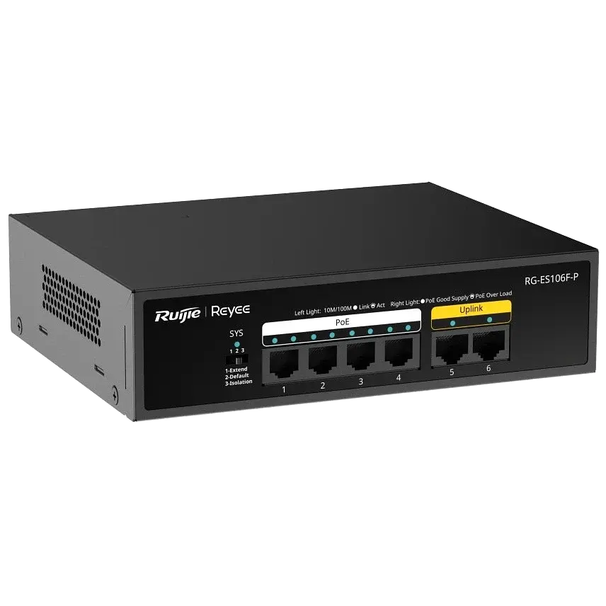Комутатор Ruijie Reyee 6 портів некерований PoE (RG-ES106F-P) - фото 2