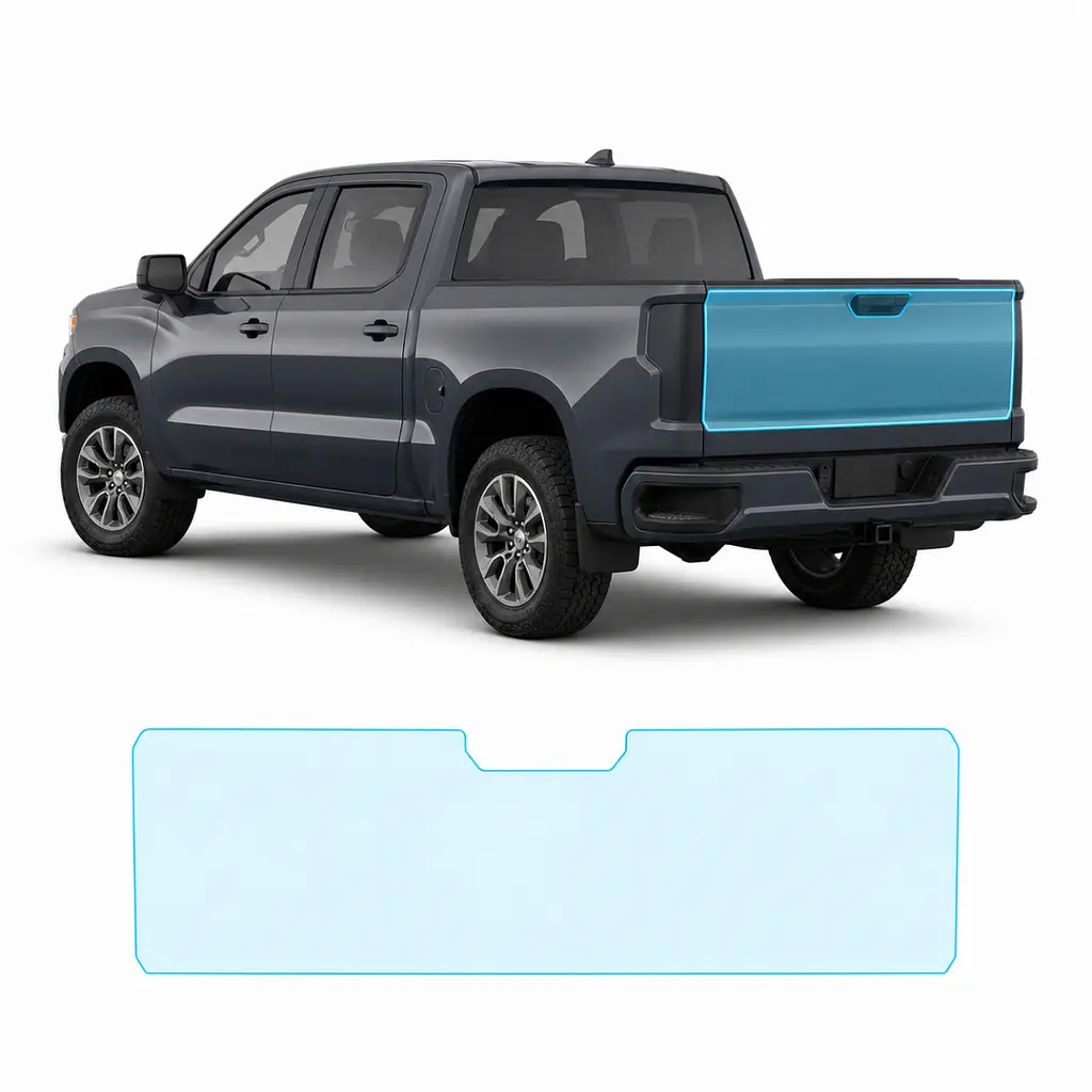 Антигравійна захисна бронеплівка за лекалами для Chevrolet Silverado IV facelift 2022- зона кришки багажника