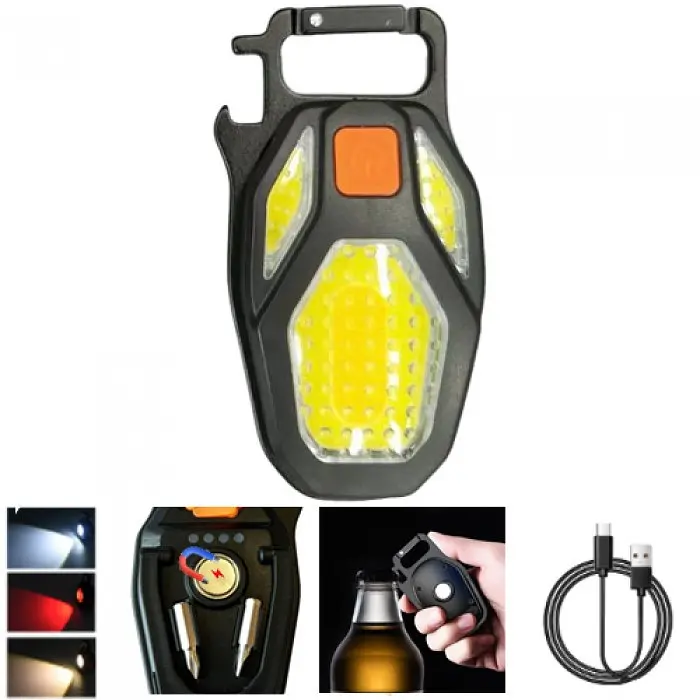 Ліхтар брелок Multitool LL-203-COB COB діод 3 світлодіоди 6 режимів USB Type-C магніт карабін - фото 2