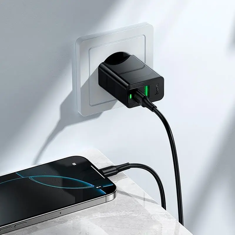 Адаптер сетевой HOCO C to C cable Leader charger set CS95A 1USB/1Type-C, PD/QC, 30W/3A - фото 3