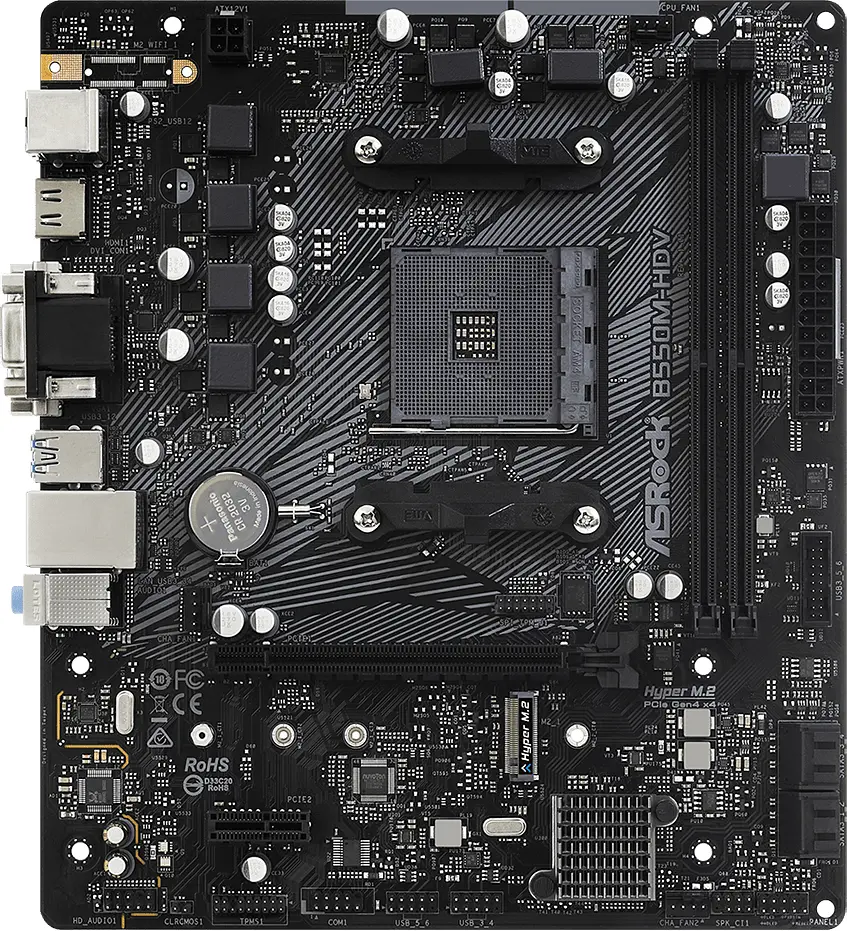 ASRock B550M-HDV (AM4/B550, 2*DDR4, PCIex16, DVI/HDMI/VGA, 4xSATA, M.2, GLan, 7.1ch, mATX)