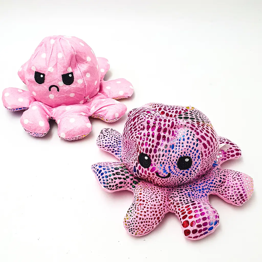 М'яка іграшка Восьминіг перевертень двосторонній веселий сумний Mood Octopus 16 см UKC рожевий перламутровий в горошок