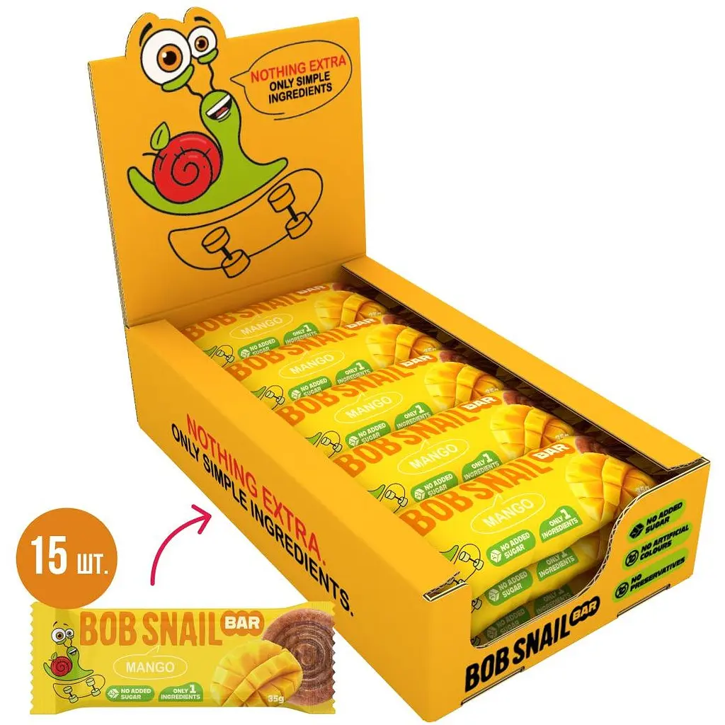 Уцінка. Набір фруктових батончиків Bob Snail Манго 35 г х 15 шт.