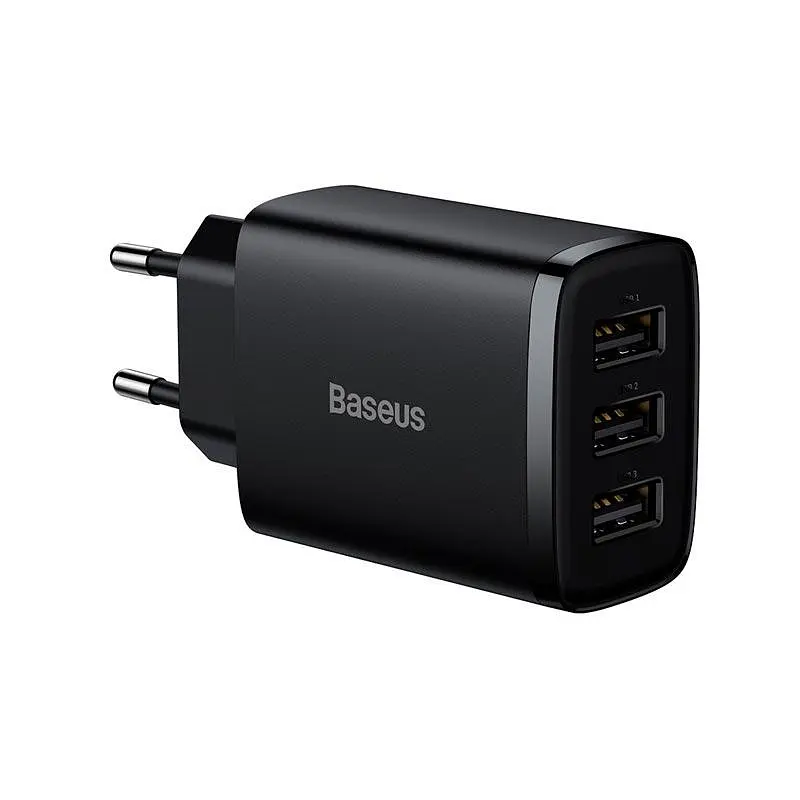Зарядний пристрій - блок адаптер Baseus Compact Charger 3U 17 W EU 3USB (CCXJ020101) - фото 2