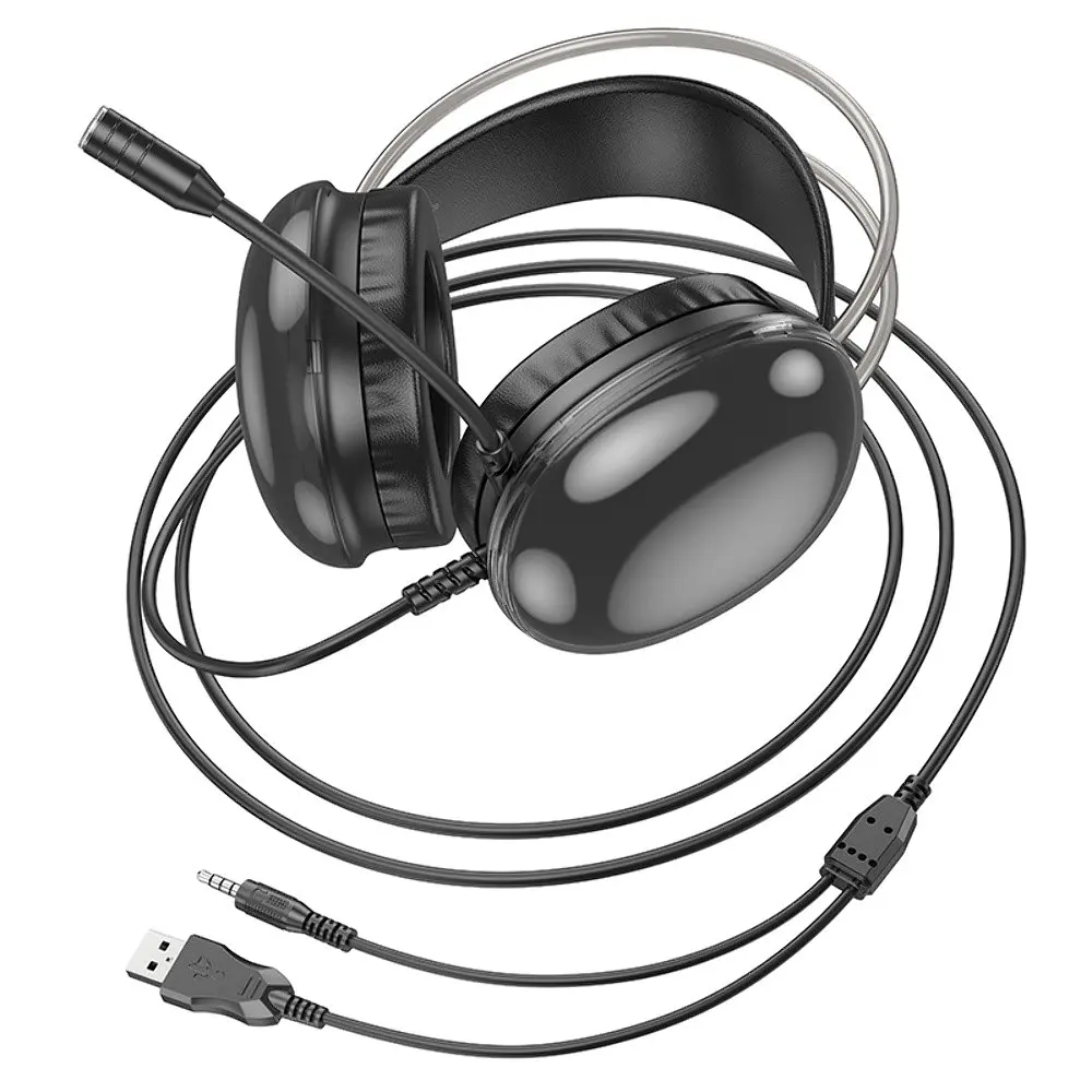Навушники накладні Hoco W109 ігрові з LED підсвічуванням Jack 3.5 чорний - фото 5