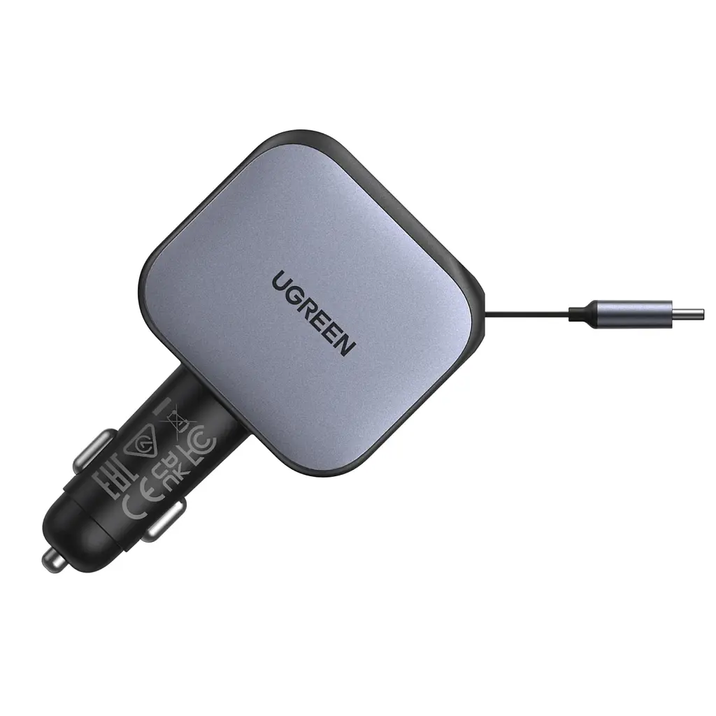 Зарядний пристрій Ugreen Car charger USB-C PD90W + cable USB-C to USB-C retractable (55909B) - фото 2