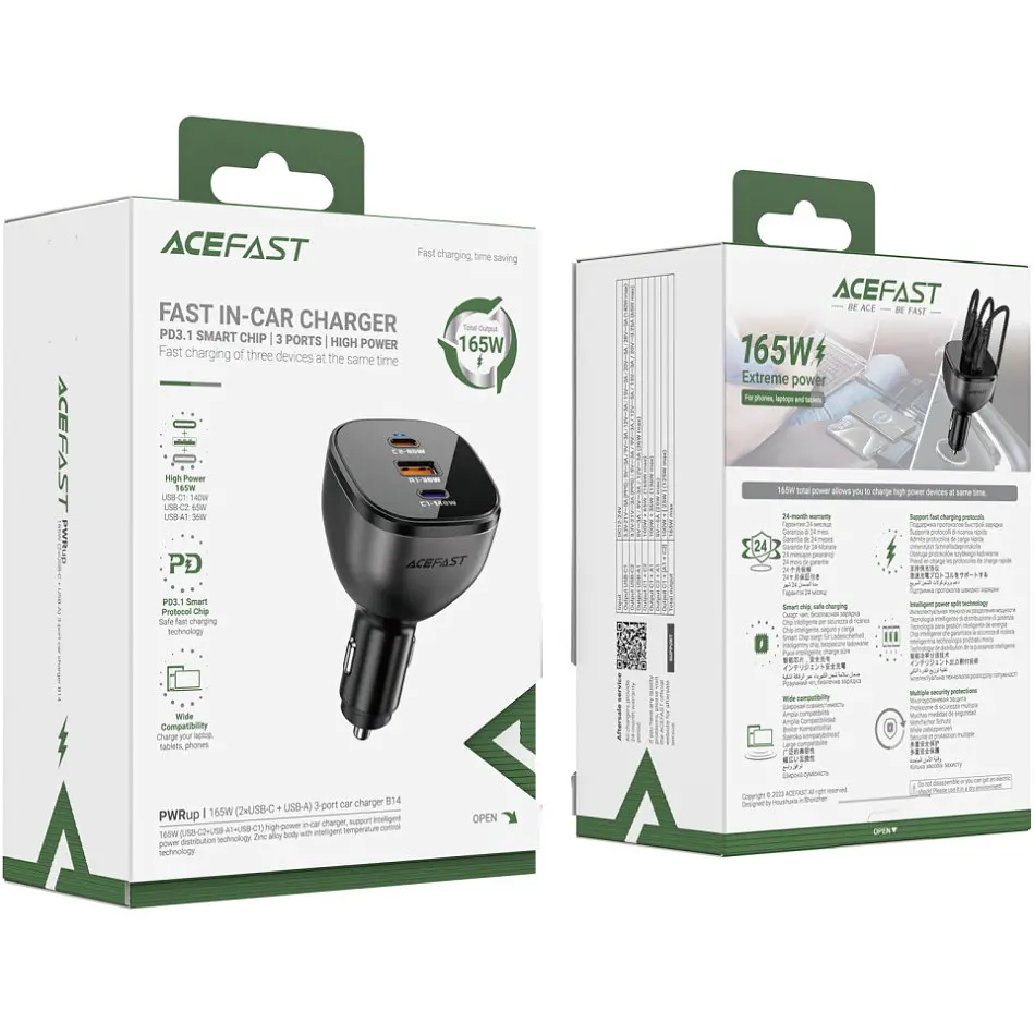 Автозаряджання 3xUSB 165W (2xUSB-C + USB-A) B14 Acefast - фото 4