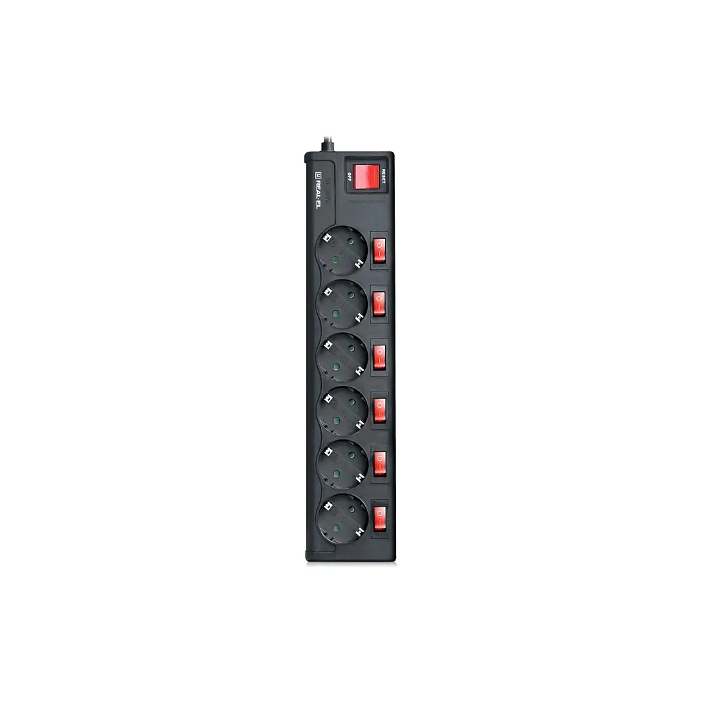 Мережевий фільтр живлення REAL-EL RS-6 EXTRA 3m, black (EL122300002)