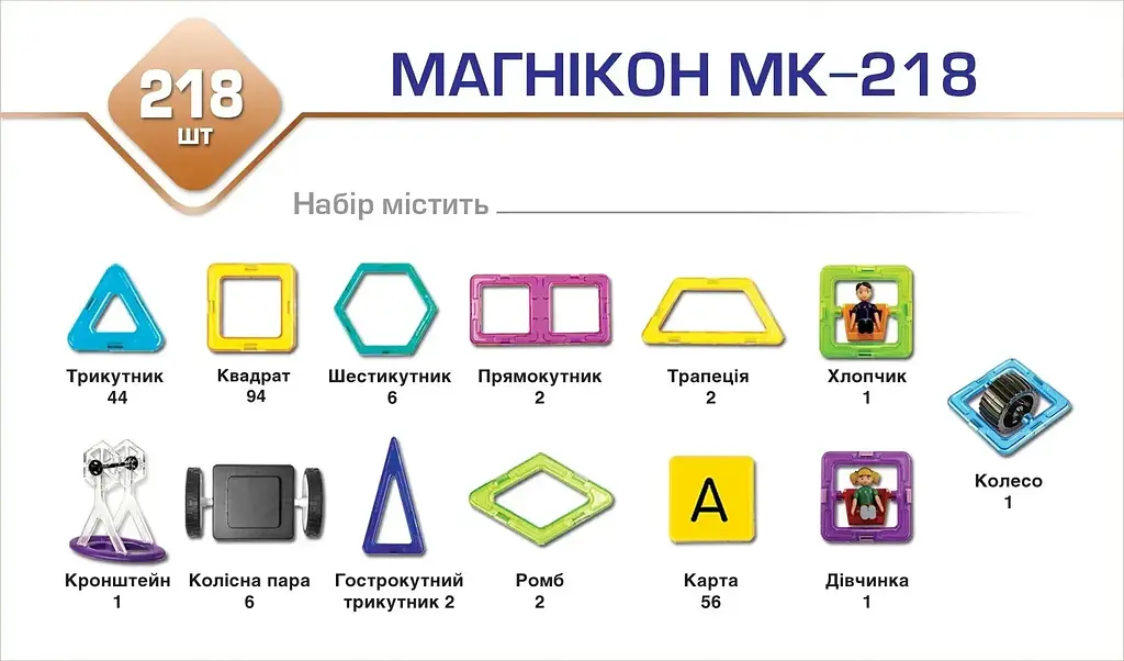 Магнітний конструктор Магікон 218 деталей Plastic box (MK-218) - фото 2