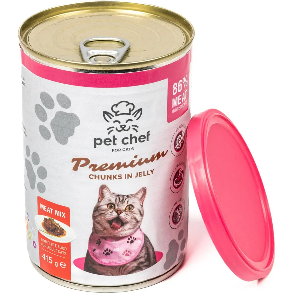 Влажный корм для взрослых кошек Pet Chef Кусочки в желе Мясной микс 415 г - фото 3